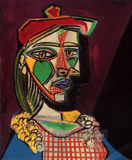 Frau au beret et a la robe a carreaux Marie Therese Walter 1937 kubist Pablo Picasso Ölgemälde